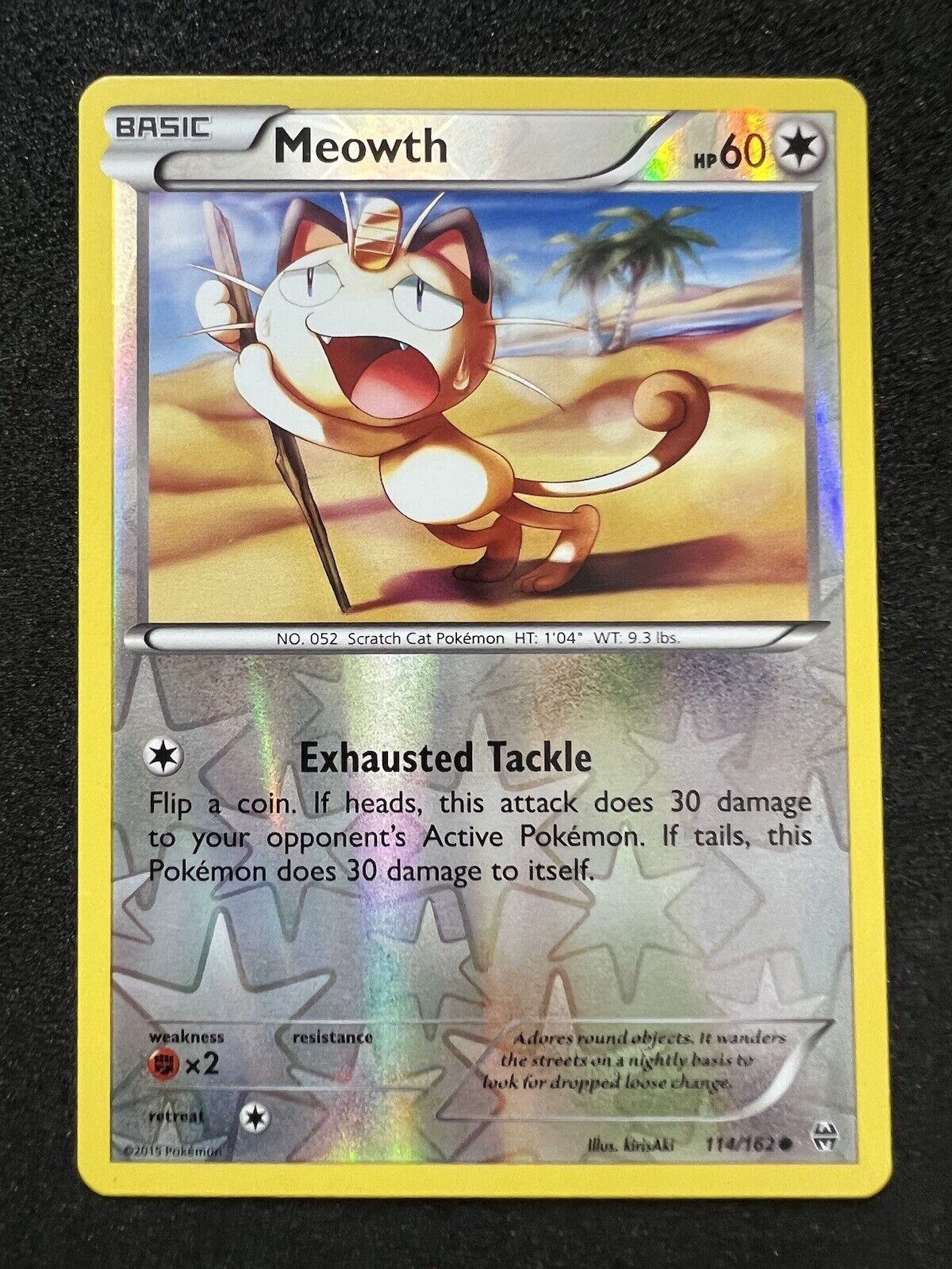 Pokemon Meowth 114/162  Breakthrough reverse holographic 2015 NM