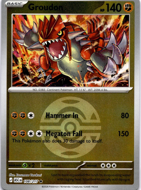 Pokemon Groudon 108/217 Ascended Heroes Dusk Ball Reverse Holo NM