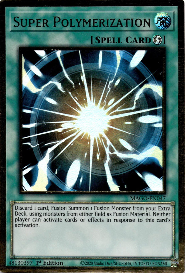 Yugioh Super Polymerization MAGO-EN047 Premium Gold Rare 1st Edition NM