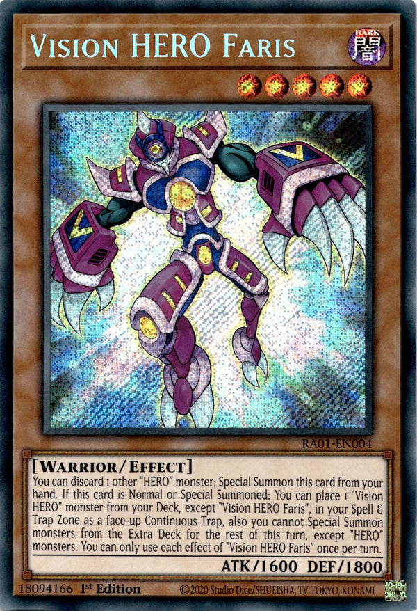 Yugioh Vision Hero Faris RA01-EN004 Platinum Secret Rare 1st Edition NM