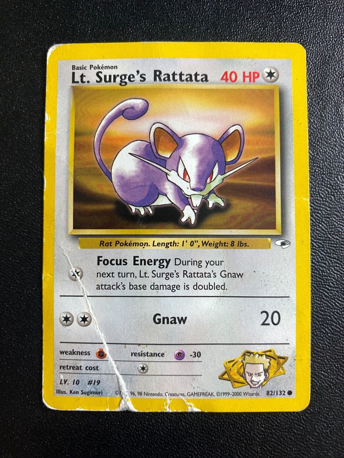 Pokemon Lt. Surge's Rattata 82/132 Gym Heroes DMG