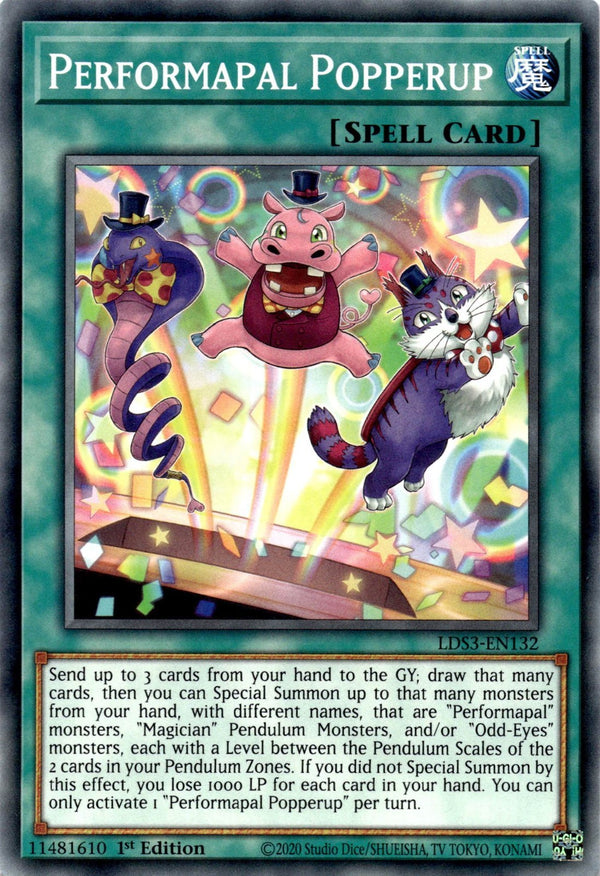 Yugioh Performapal Popperup LDS3-EN132 Common 1st Edition NM