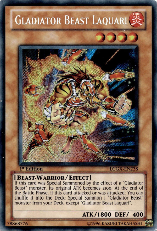 Yugioh Gladiator Beast Laquari LCGX-EN238 Secret Rare 1st Edition HP