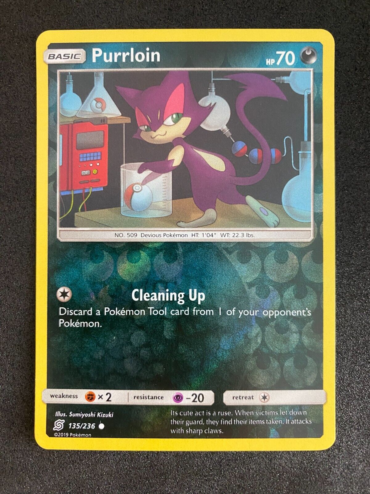 Pokemon Purrloin 135/236 Unified Minds Reverse Holo NM