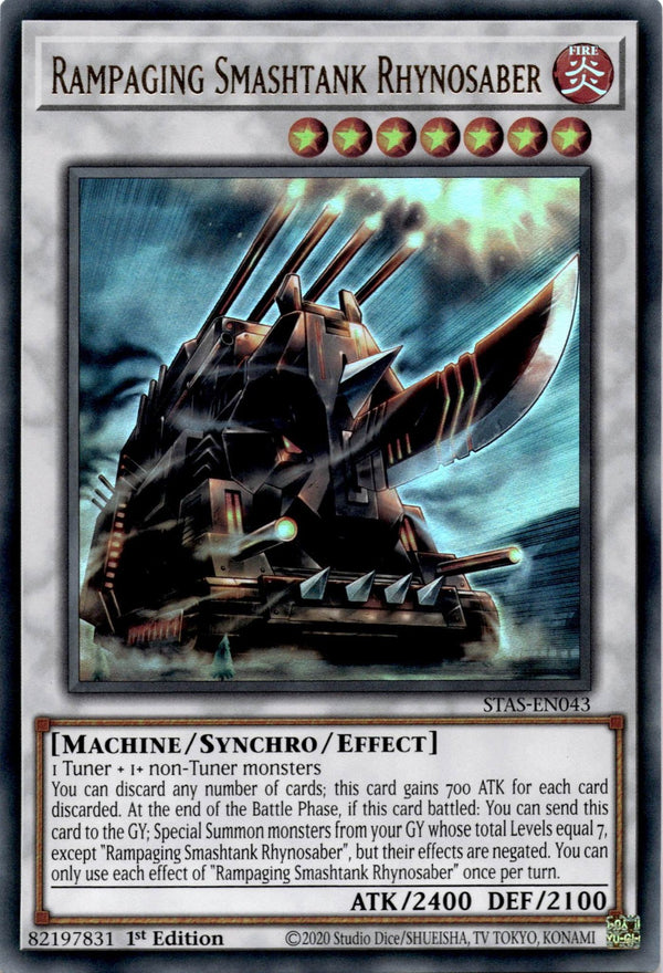 Yugioh Rampaging Smashtank Rhynosaber STAS-EN043 Ultra Rare 1st Edition NM