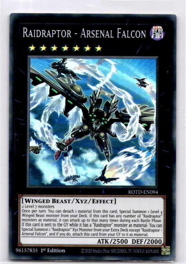 Yugioh Raidraptor - Arsenal Falcon ROTD-EN094 Super Rare 1st Edition NM