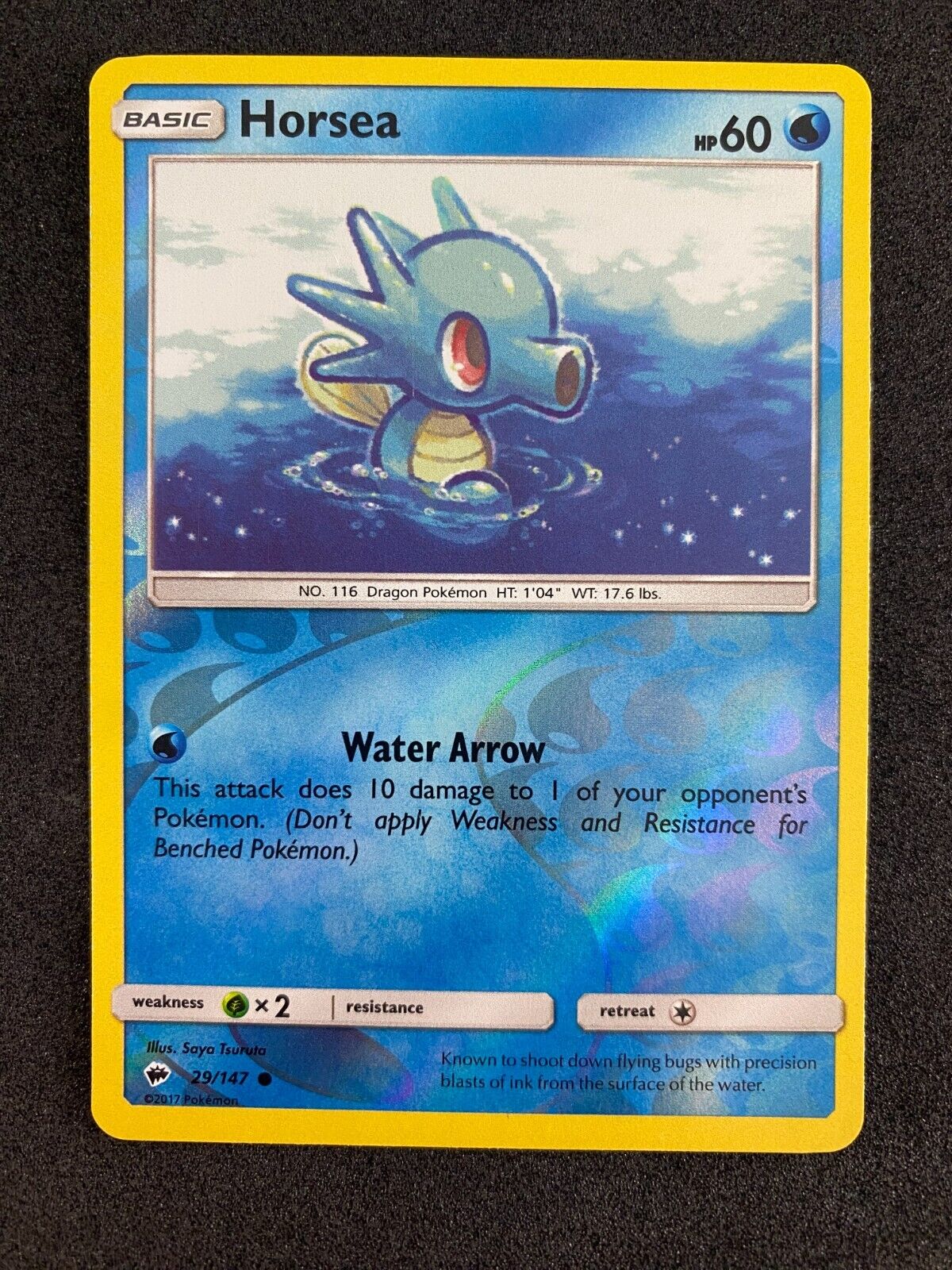 Pokemon Horsea 29/147 Burning Shadows Reverse Holo VLP-NM