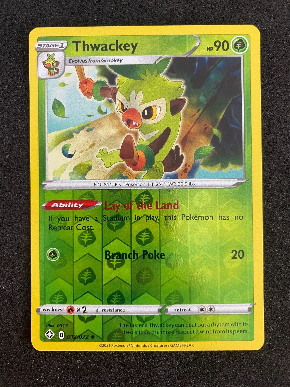 Pokemon Thwackey 012/072 Shining Fates Reverse Holo NM-MINT