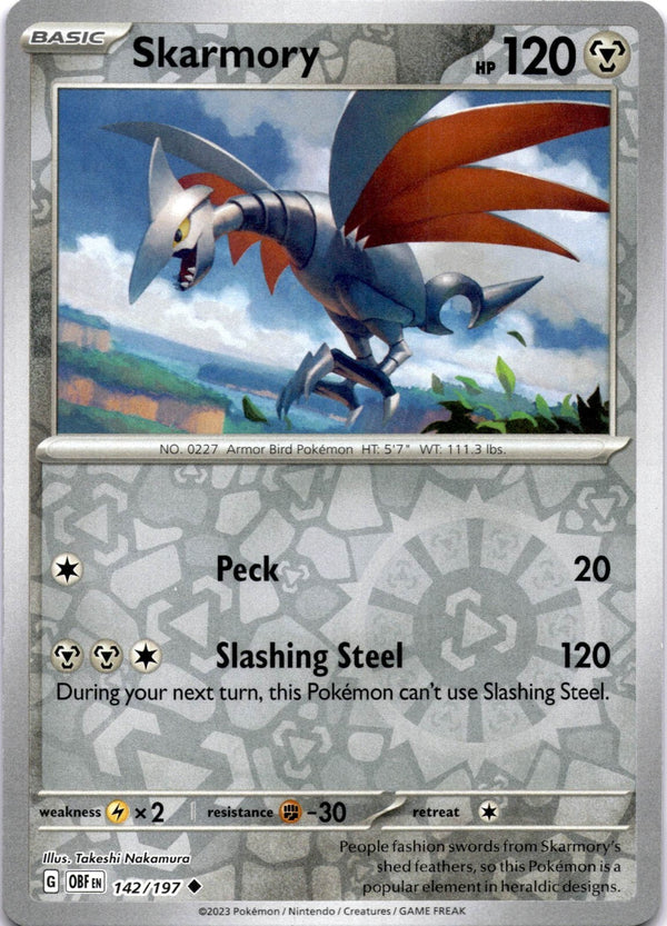 Pokemon Skarmory 142/197 Obsidian Flames Reverse Holo NM