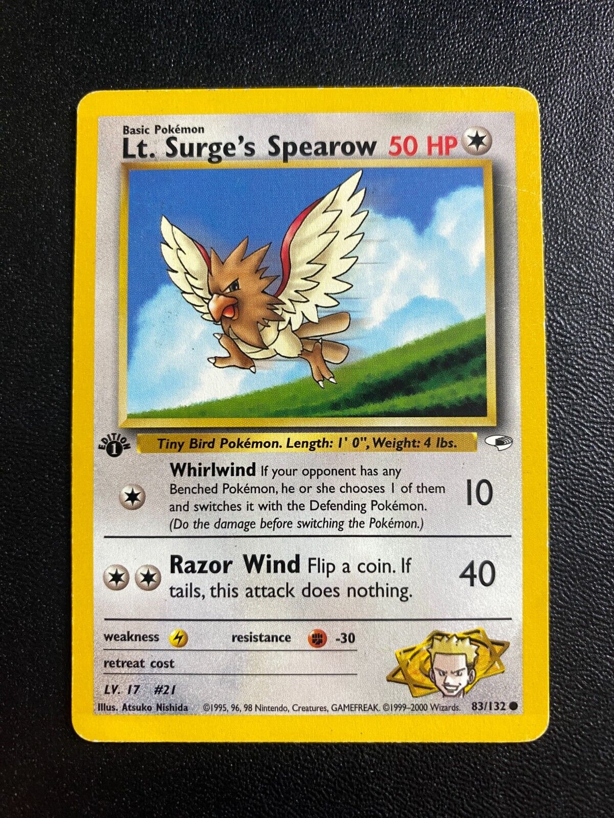 Pokemon Lt. Surge's Spearow 83/132 Gym Heroes 1st Edition HP