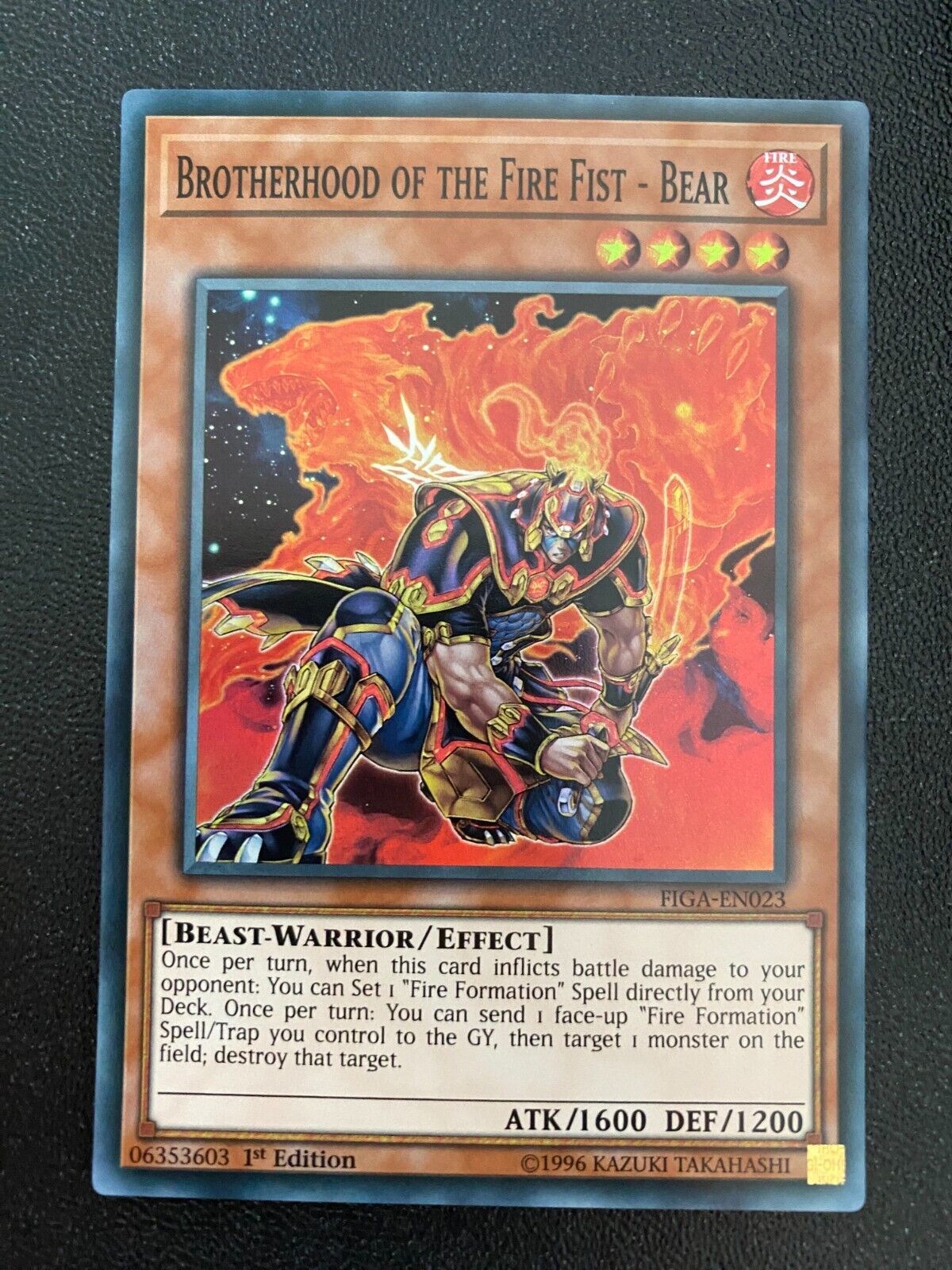 Yugioh Brotherhood of the Fire Fist - Bear FIGA-EN023 Super Rare 1st Edition NM