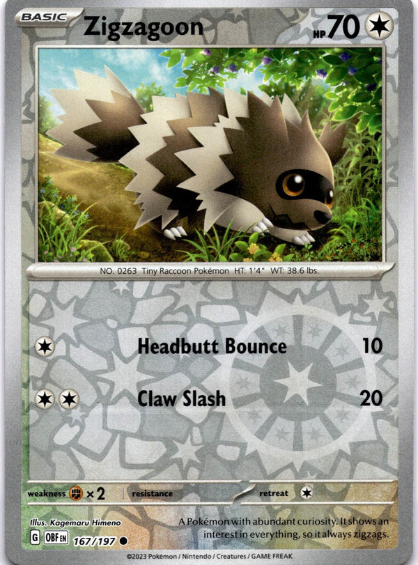 Pokemon Zigzagoon 167/197 Obsidian Flames Reverse Holo NM