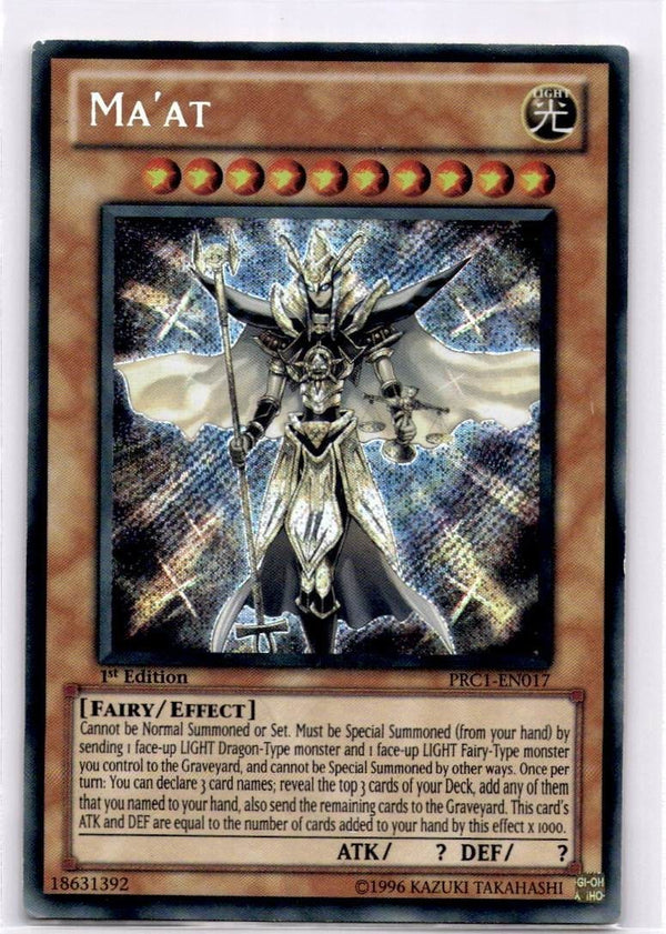 Yugioh Ma'at PRC1-EN017 Secret Rare 1st Edition VERY DAMAGED