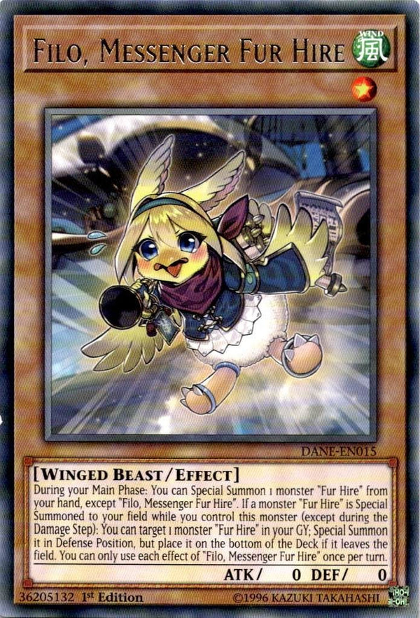 Yugioh Filo, Messenger Fur Hire DANE-EN015 Rare 1st Edition VLP/NM