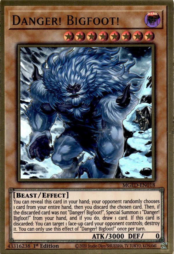 Yugioh Danger! Bigfoot! MGED-EN018 Premium Gold Rare 1st Edition NM
