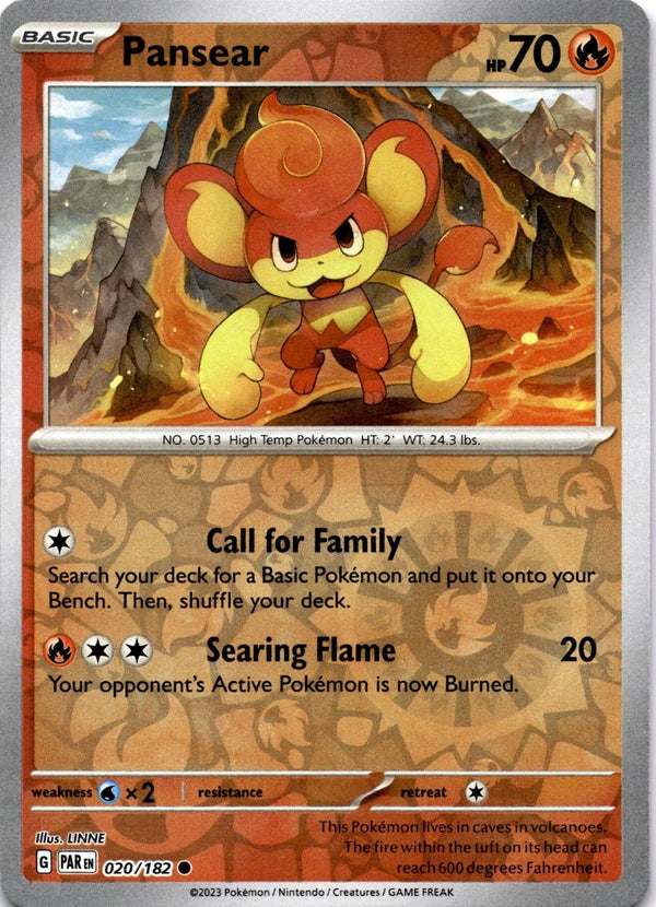Pokemon Pansear 020/182 Paradox Rift Reverse Holo NM