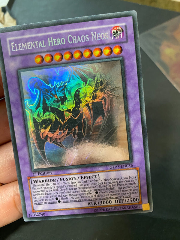 Yugioh Elemental Hero Chaos Neos GLAS-EN036 Ghost Rare 1st Edition LP/VLP