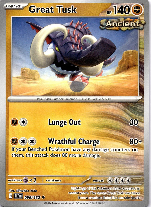 Pokemon Great Tusk 096/162 Temporal Forces Non Holo NM