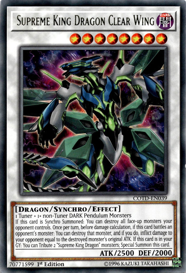 Yugioh Supreme King Dragon Clear Wing COTD-EN039 Rare 1st Edition NM