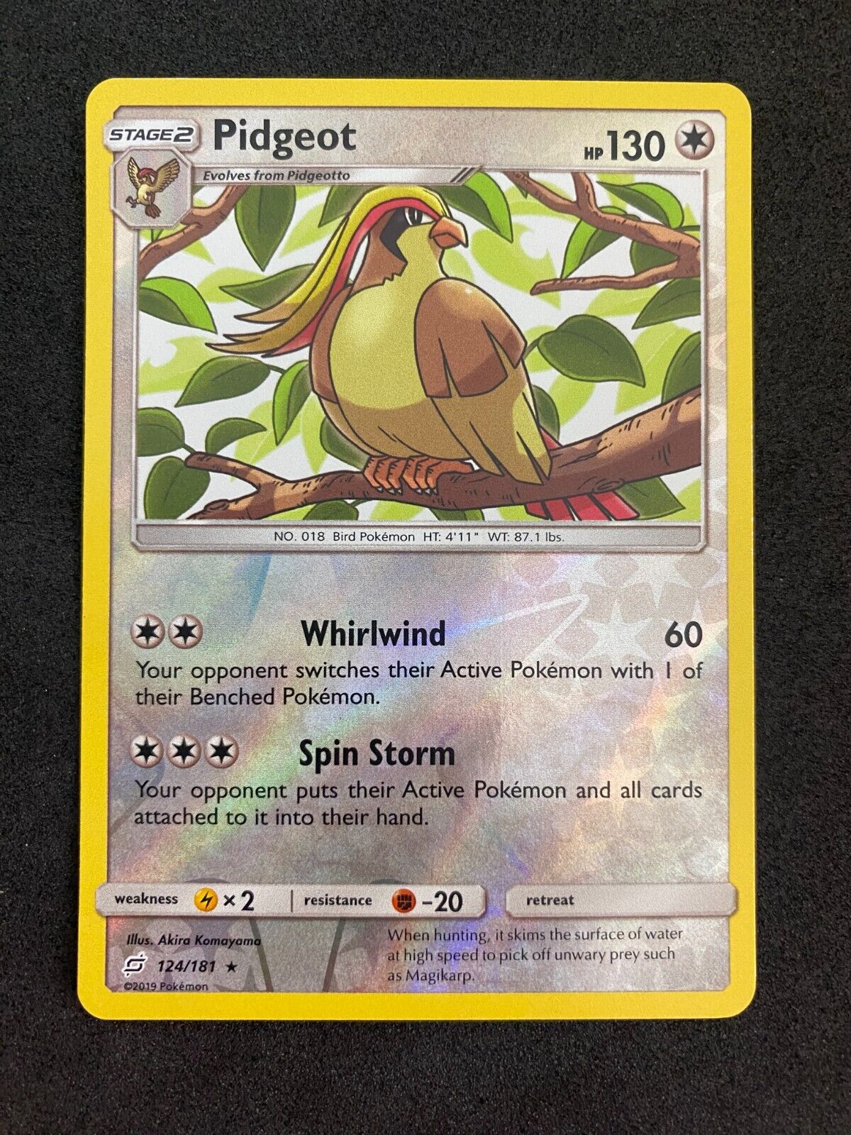 Pokemon Pidgeot 124/181 Team Up Reverse Holo NM