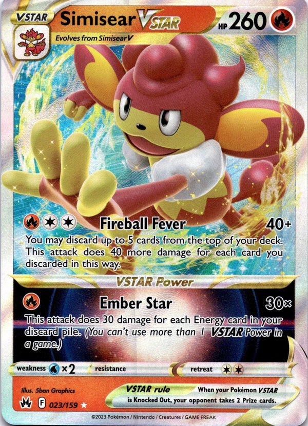 Pokemon Simisear VSTAR 023/159 Crown Zenith Full Art Holo NM
