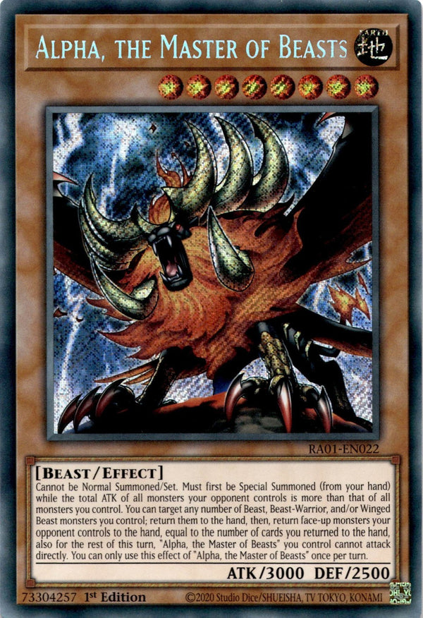 Yugioh Alpha, the Master of Beasts RA01-EN022 Secret Rare 1st Edition NM