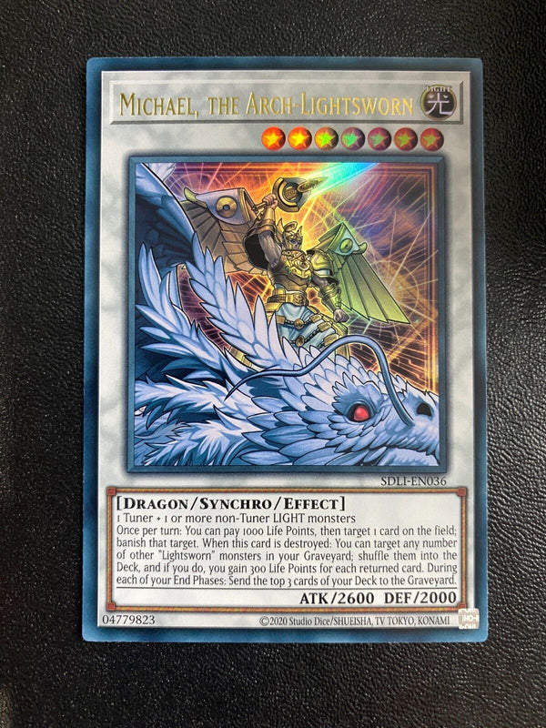 Yugioh Michael, the Arch-Lightsworn SDLI-EN036 Ultra Rare Unlimited Edition NM