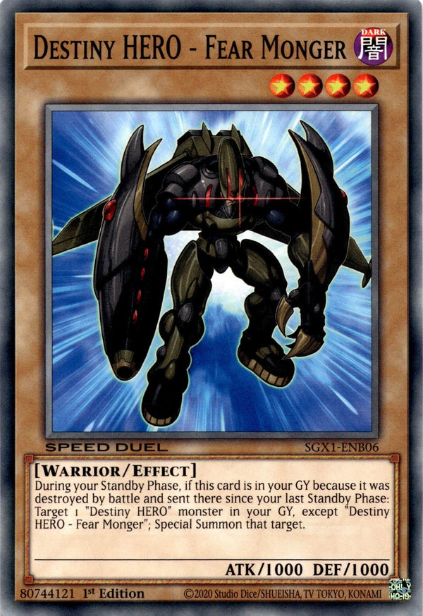 Yugioh Destiny HERO - Fear Monger SGX1-ENB06 Speed Duel Common 1st Edition NM