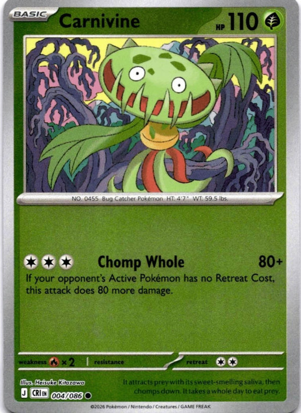 Pokemon Carnivine 004/086 Chaos Rising Reverse Holo NM