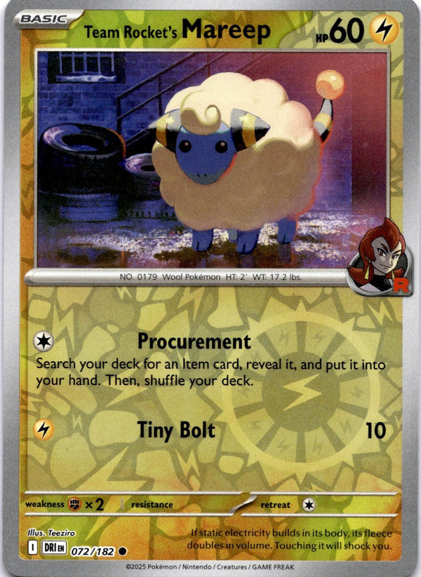 Pokemon Team Rocket's Mareep 072/182 Destined Rivals Reverse Holo NM