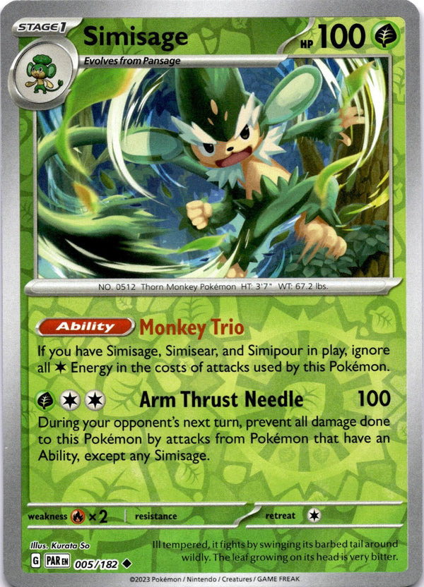 Pokemon Simisage 005/182 Paradox Rift Reverse Holo NM