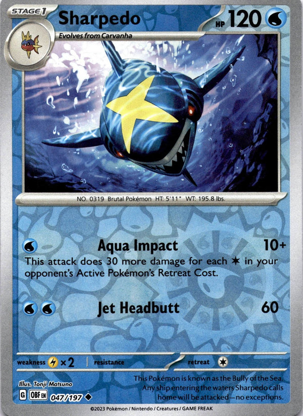 Pokemon Sharpedo 047/197 Obsidian Flames Reverse Holo NM