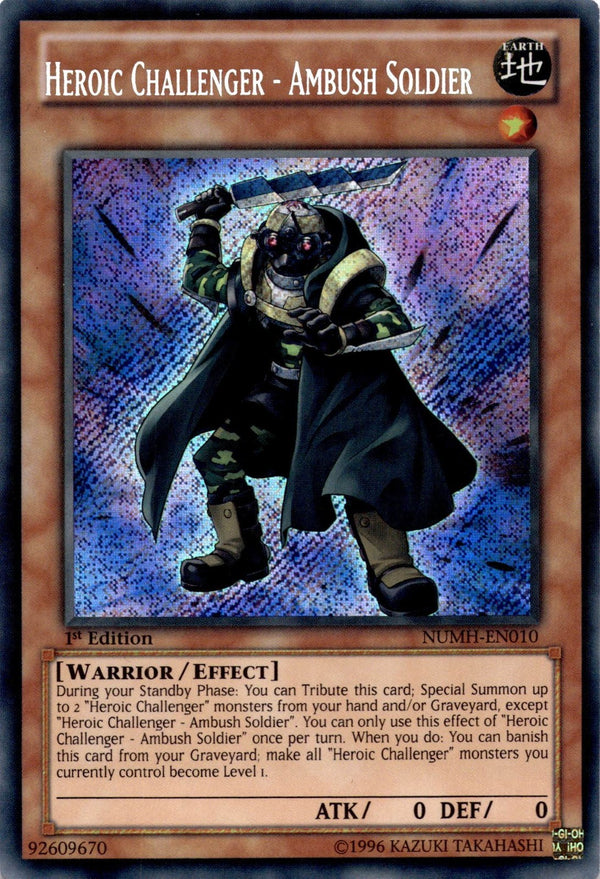 Yugioh Heroic Challenger - Ambush Soldier NUMH-EN010 Secret Rare 1st Edition NM