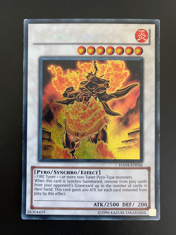 Yugioh Ancient Flamvell Deity HA04-EN056 Secret Rare Unlimited Edition LP
