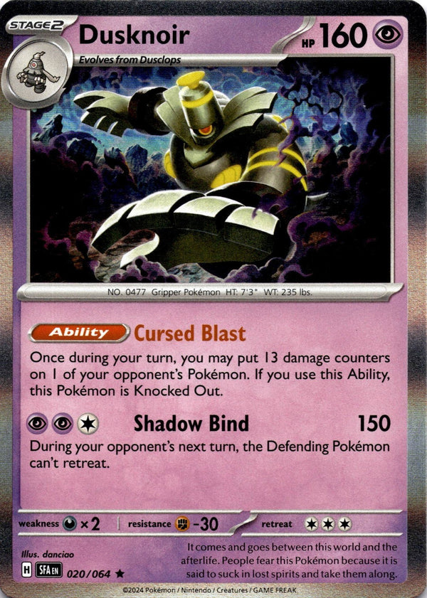 Pokemon Dusknoir 020/064 Shrouded Fable Holo NM