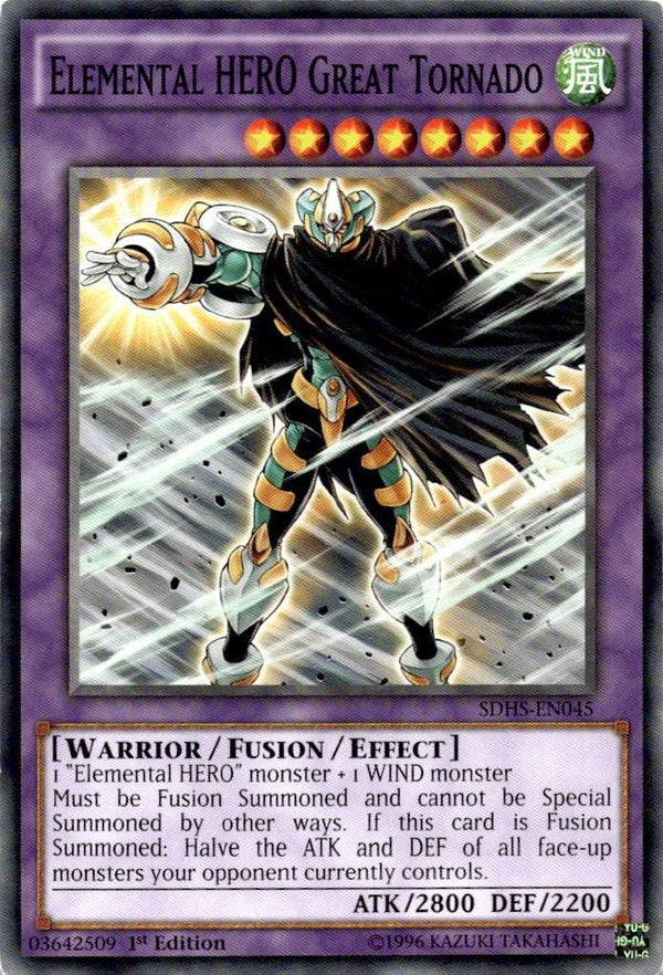 Yugioh Elemental HERO Great Tornado SDHS-EN045 Common 1st Edition LP/NM