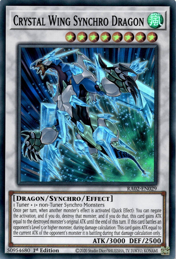 Yugioh Crystal Wing Synchro Dragon RA02-EN029 Super Rare 1st Edition NM