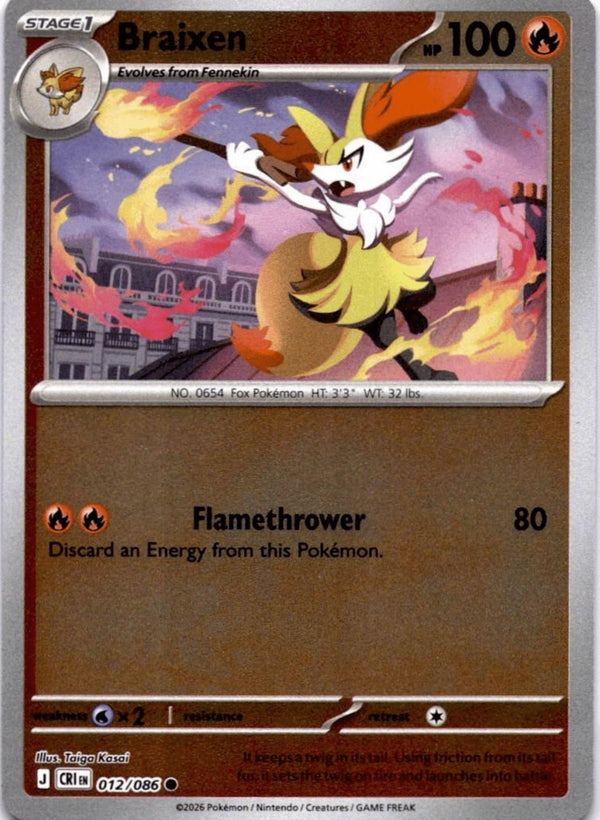 Pokemon Braixen 012/086 Chaos Rising Reverse Holo NM