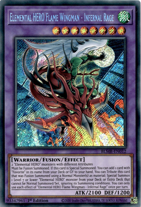 Yugioh Elemental HERO Flame Wingman - Infernal Rage BLMR-EN012 Secret Rare NM