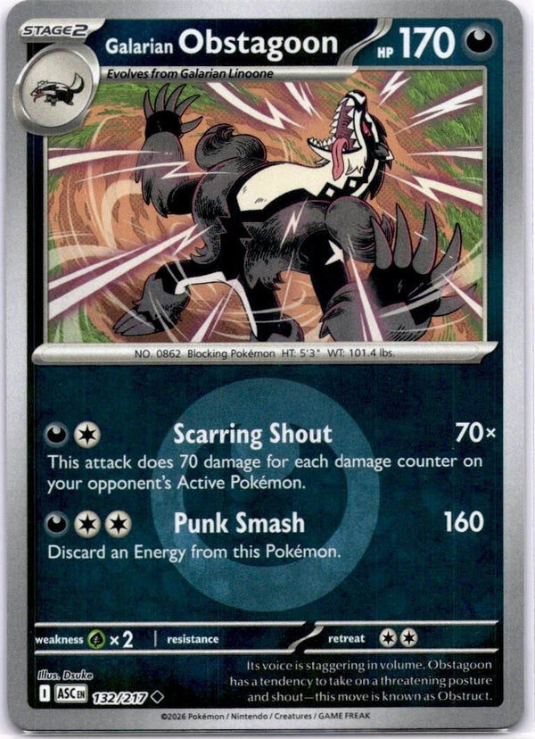 Pokemon Galarian Obstagoon 132/217 Ascended Heroes Energy Reverse Holo NM