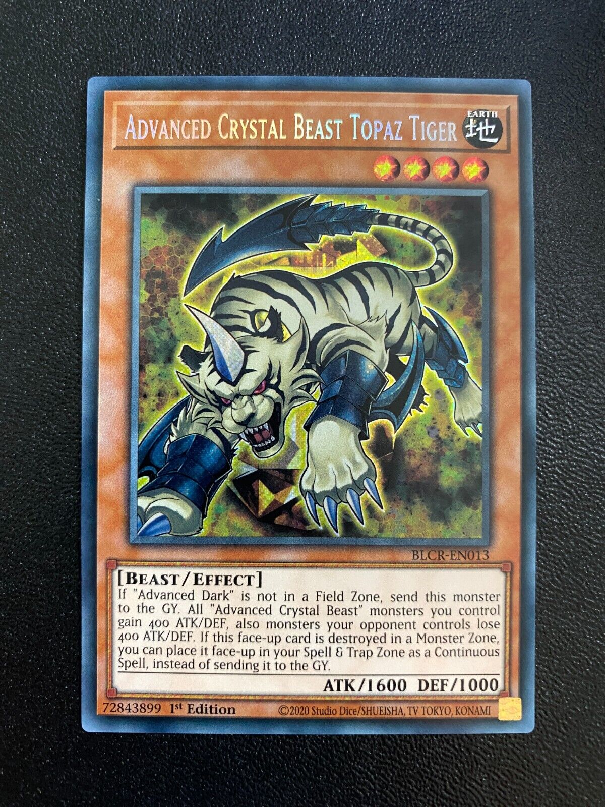 Yugioh Advanced Crystal Beast Topaz Tiger BLCR-EN013 Secret Rare 1st Edition NM