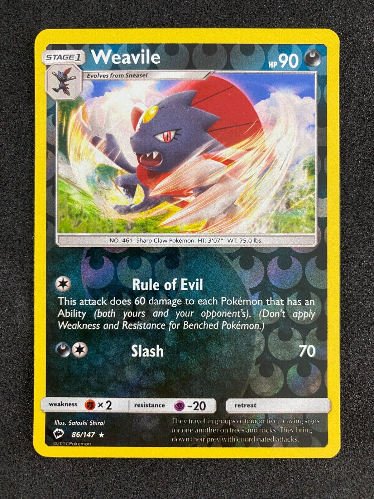 Pokemon Weavile 86/147 Burning Shadows Reverse Holo NM