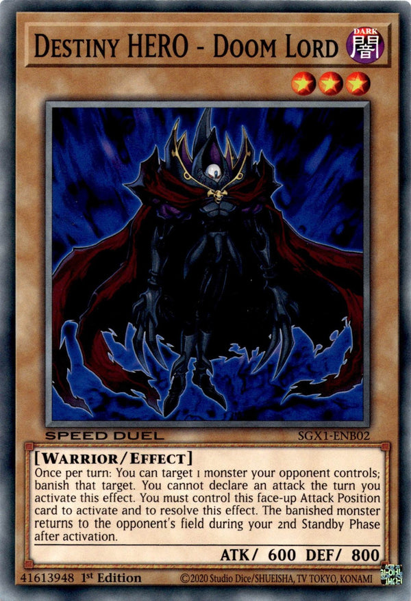 Yugioh Destiny Hero - Doom Lord SGX1-ENB02 Speed Duel Common 1st Edition NM