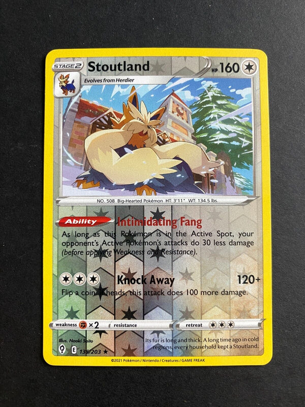 Pokemon Stoutland 135/203 Evolving Skies Reverse Holo LP/NM