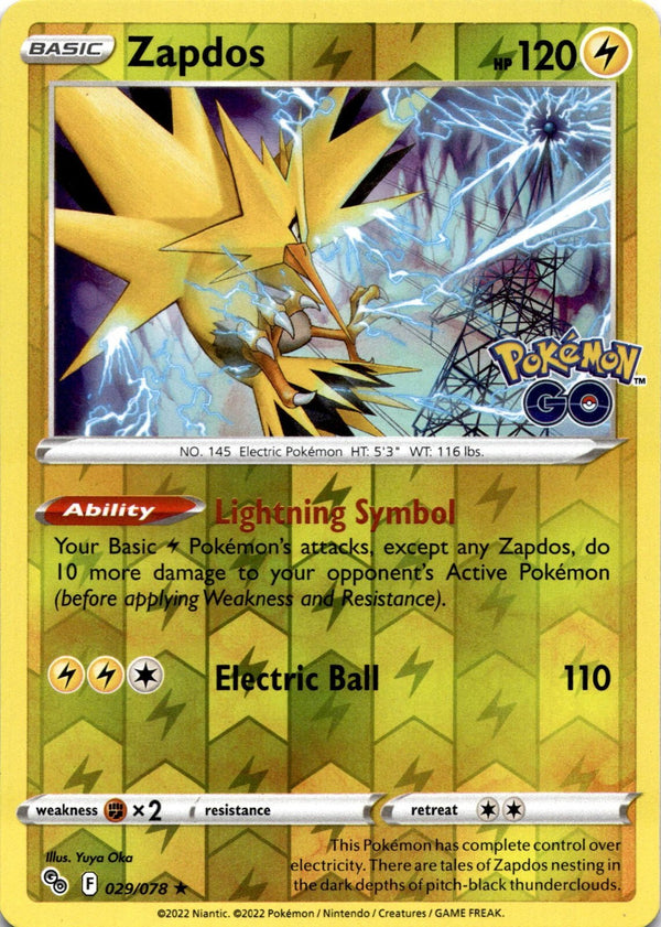 Pokemon Zapdos 029/078 Pokemon Go Reverse Holo NM
