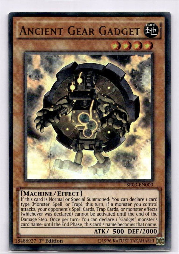 Yugioh Ancient Gear Gadget SR03-EN000 Ultra Rare 1st Ed VERY DAMAGED (CREASES)