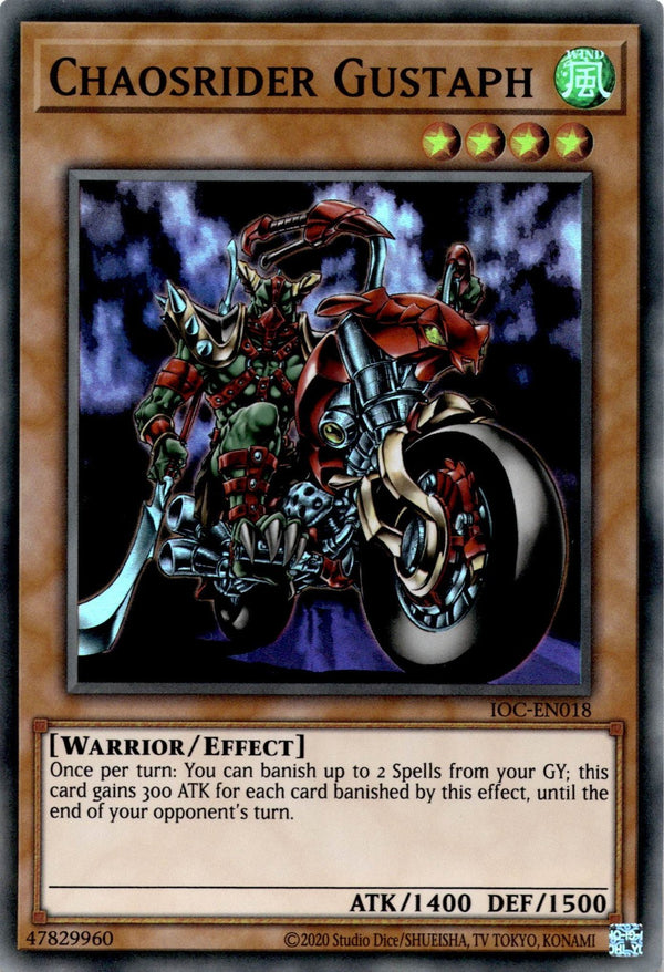 Yugioh Chaosrider Gustaph IOC-EN018 Super Rare Unlimited Edition NM