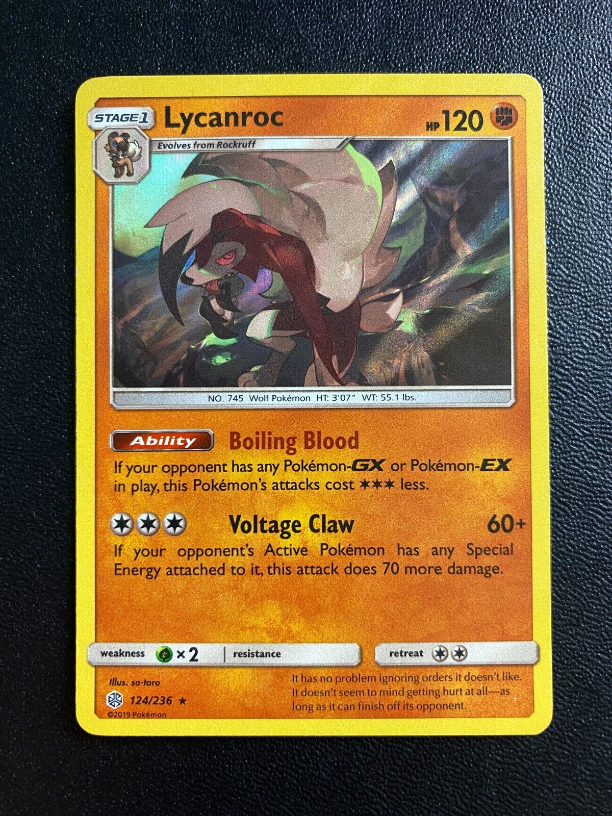 Pokemon Lycanroc 124/236 SM Cosmic Eclipse Rare Holo VLP/NM