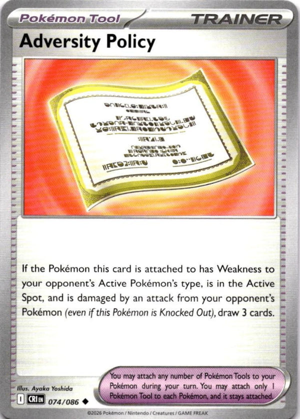 Pokemon Adversity Policy 074/086 Chaos Rising Non Holo NM