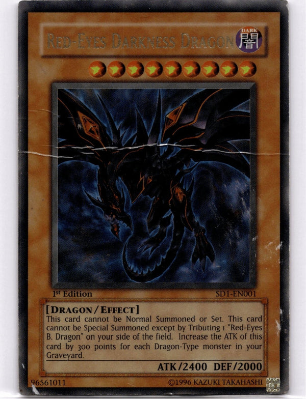 Yugioh Red-Eyes Darkness Dragon SD1-EN001 Ultra Rare 1st Ed DAMAGED (CREASES)